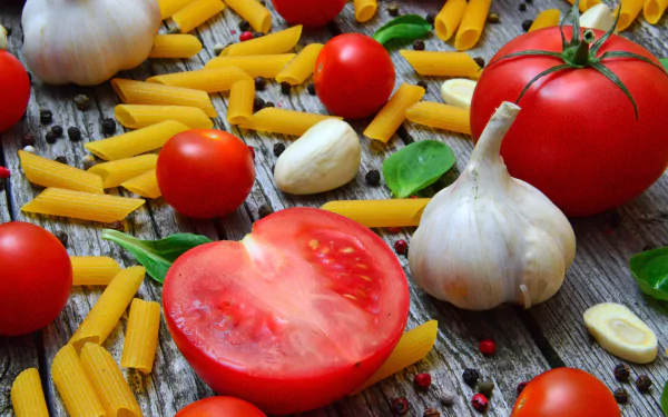 garlic pasta tomato food still life HD Desktop Wallpaper | Background Image