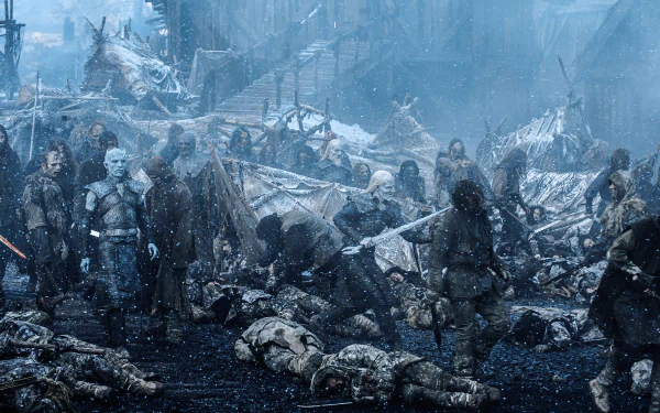 HD PC desktop wallpaper featuring the Night King and undead army at Hardhome from the TV show Game of Thrones in a snowy, battle-ravaged scene.