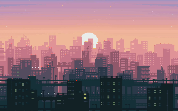 Artistic Pixel Art Sunset City HD Wallpaper | Background Image