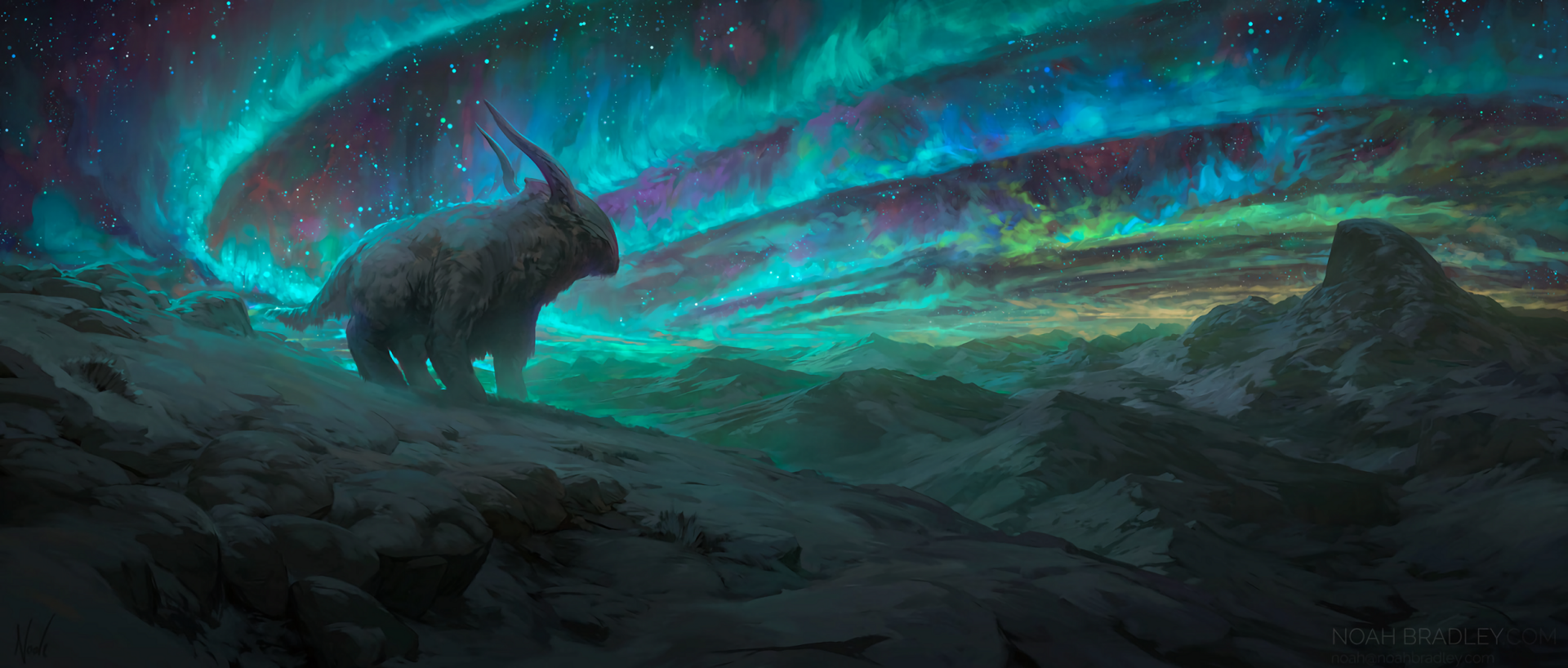 Download Mountain Aurora Borealis Night Landscape Fantasy Animal Fantasy Landscape Fantasy Animal HD Wallpaper by Noah Bradley