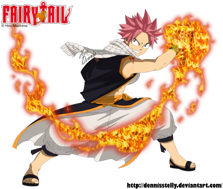 HD PC desktop wallpaper featuring Natsu Dragneel from the anime Fairy Tail, depicted in dynamic fiery action with flames swirling around him.