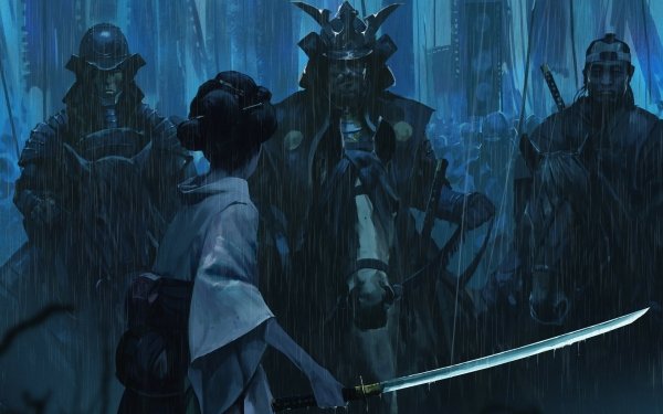 Fantasy Samurai Warrior Woman Warrior Sword Rain Horse Katana HD Wallpaper | Background Image