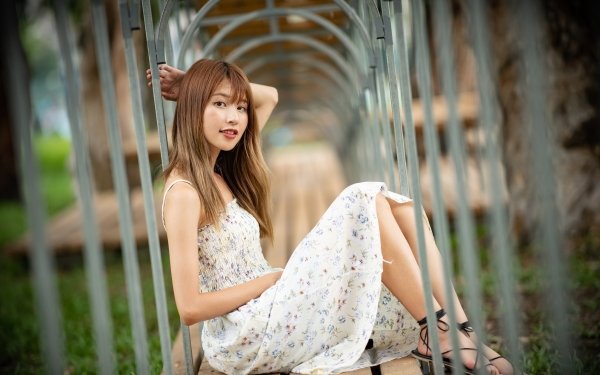 Women Asian Model Brunette Depth Of Field White Dress HD Wallpaper | Background Image