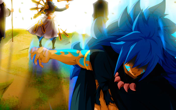 A dynamic HD wallpaper featuring God Serena and Acnologia from the anime Fairy Tail, showcasing their fierce battle amidst a vibrant, intense backdrop.