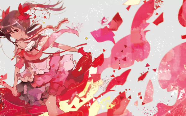 HD PC desktop wallpaper featuring Nico Yazawa from the anime Love Live!, showcasing vibrant red and pink hues with dynamic, flowing design elements.