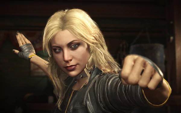 Black Canary from Injustice 2 in a dynamic punch close-up, 4K Ultra HD video game PC desktop wallpaper/background.