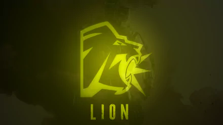 Minimalist neon-green Lion emblem from Tom Clancy's Rainbow Six Siege, bold LION text on a dark textured field — 8K Ultra HD PC desktop wallpaper for minimalist gaming.