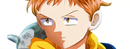 HD PC desktop wallpaper of King (The Seven Deadly Sins) from the anime The Seven Deadly Sins, close-up with orange hair and golden eyes.