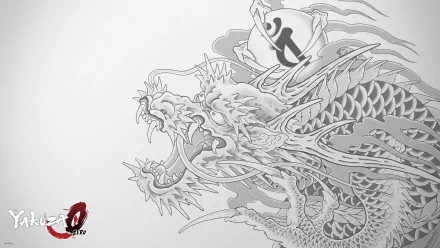 4K Ultra HD PC wallpaper featuring a detailed dragon tattoo design inspired by the video game Yakuza 0 in grayscale.