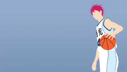HD PC desktop wallpaper: anime character Seijūrō Akashi from Kuroko's Basketball stands at right holding a basketball against a soft blue gradient background.