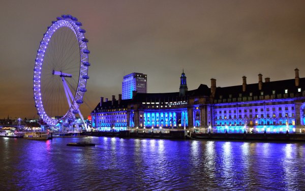 Man Made London Cities United Kingdom London Eye Night Light Ferris Wheel HD Wallpaper | Background Image