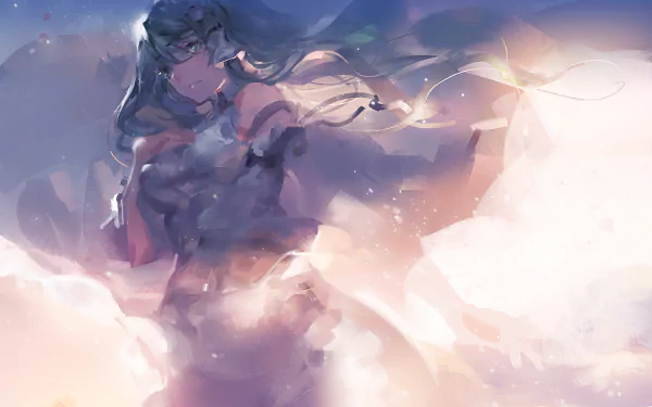 HD anime desktop wallpaper featuring Sanae Kochiya from Touhou, depicted in a soft, ethereal style with flowing colors and a dreamy atmosphere.