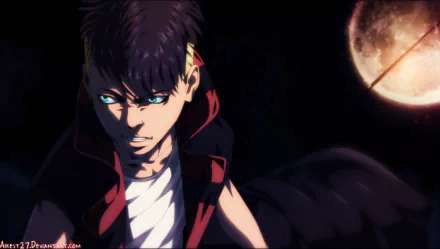 HD PC desktop wallpaper featuring Kawaki from the anime Boruto, with a dark background and a glowing moon.