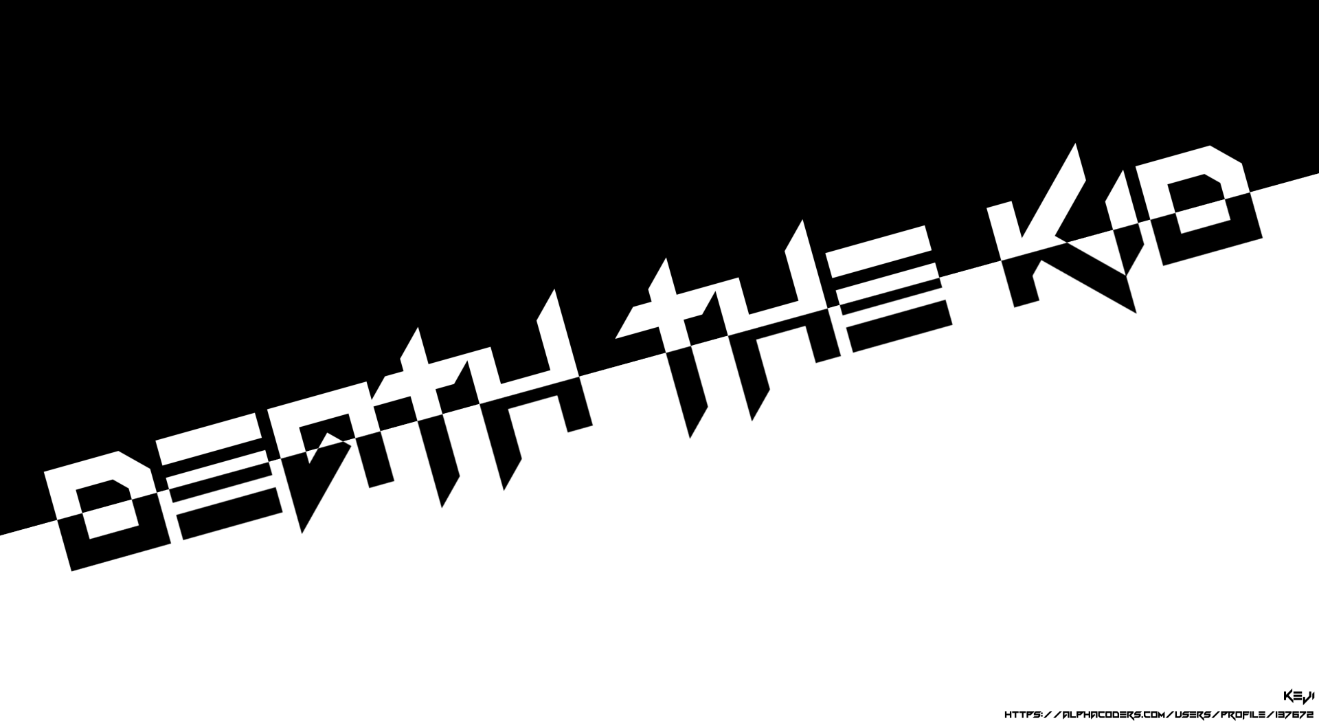 Minimal black-and-white 4K Ultra HD PC desktop wallpaper and background with diagonal stylized Death the Kid text from the anime Soul Eater.