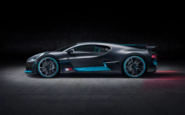 Silver Bugatti Divo supercar showcased in a sleek side profile on a dark background, rendered in stunning 4K Ultra HD for a PC desktop wallpaper.
