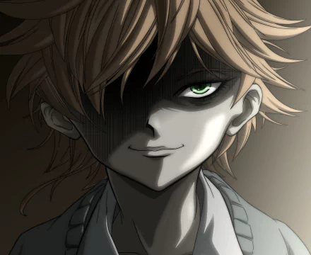 HD desktop wallpaper featuring Emma from the anime The Promised Neverland. The image showcases Emma with a dramatic shadow across her face, highlighting her striking green eye and determined expression.