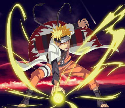 HD PC desktop wallpaper featuring Naruto Uzumaki from the anime Naruto, depicted in an action pose with vibrant lightning effects surrounding him.