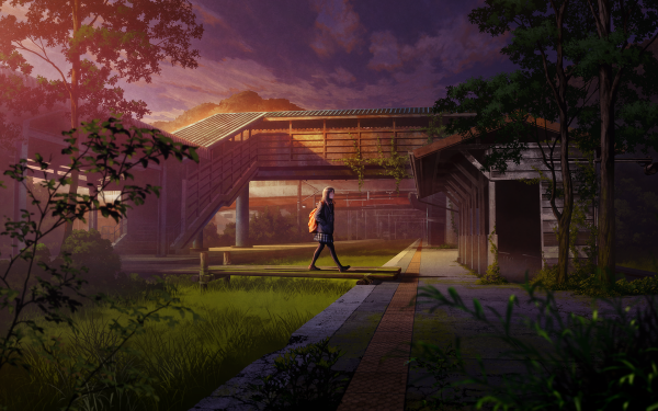 Anime Original Sunset Uniform HD Wallpaper | Background Image