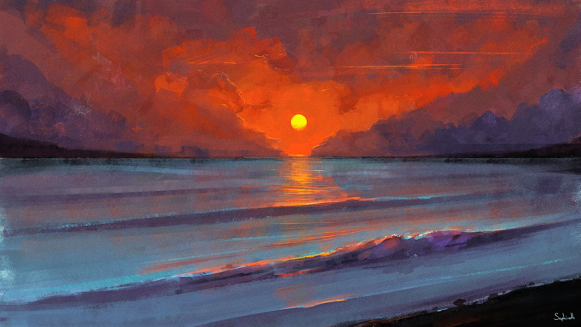 Sunset Painting HD Wallpaper | Background Image | 1920x1080 | ID:946729 - Wallpaper Abyss