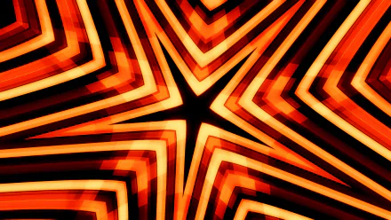 Abstract kaleidoscope art featuring a star pattern in vibrant orange and red tones, designed as an artistic HD desktop wallpaper and background.