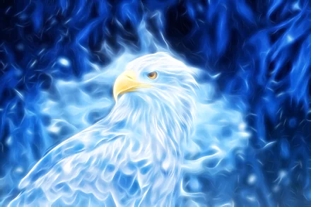 Artistic HD PC desktop wallpaper featuring a vibrant blue eagle with glowing, fiery accents against a dynamic, abstract background.