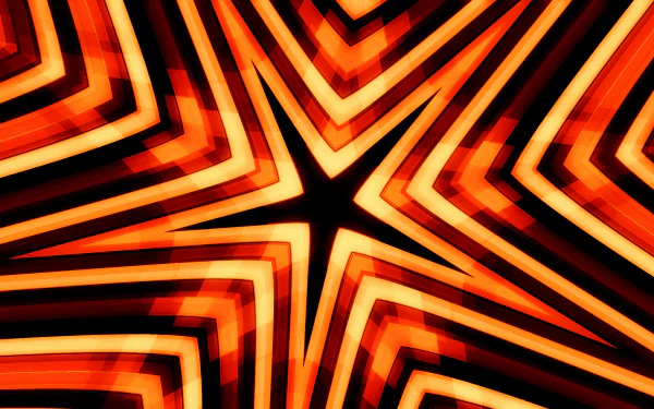Abstract kaleidoscope art featuring a star pattern in vibrant orange and red tones, designed as an artistic HD desktop wallpaper and background.