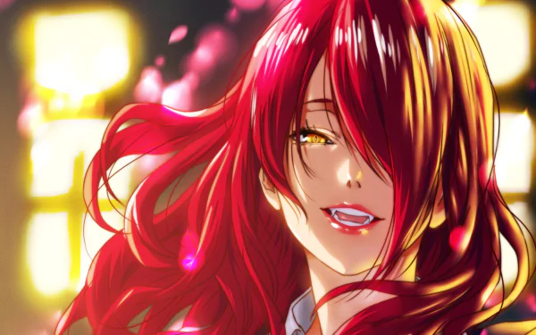 HD anime desktop wallpaper featuring Rindō Kobayashi from Food Wars: Shokugeki no Soma with vibrant red hair and glowing golden eyes.