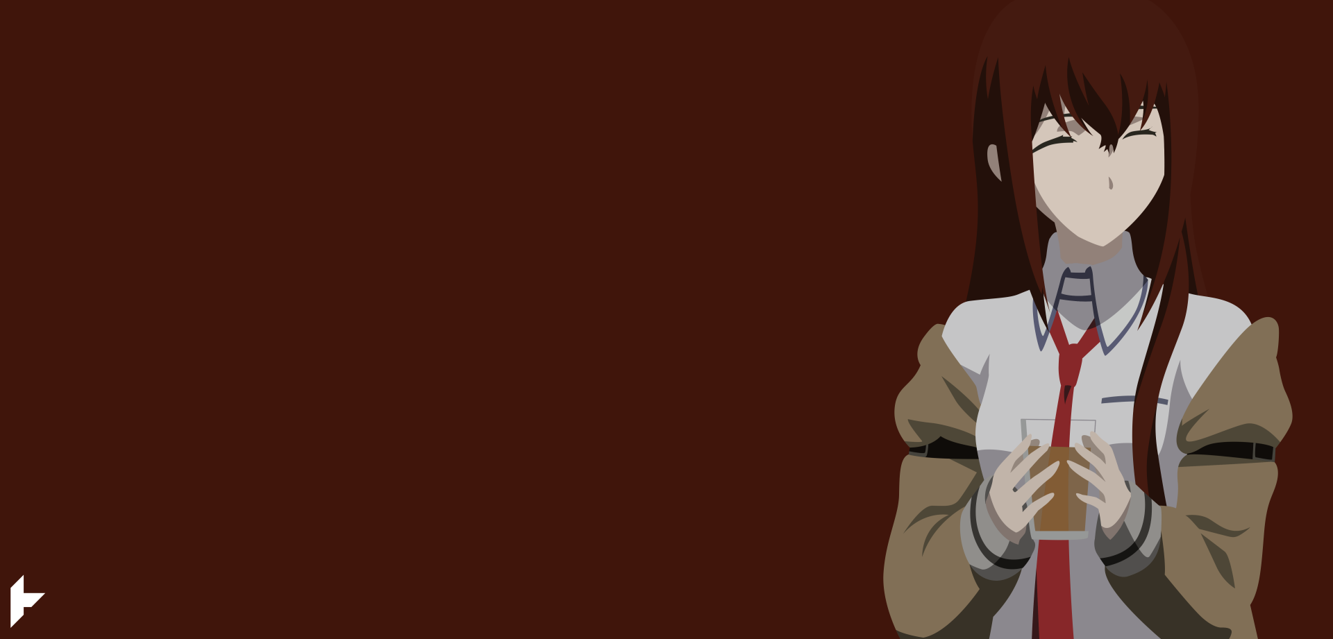 4K Ultra HD PC wallpaper featuring Kurisu Makise from the anime Steins;Gate, set against a solid brown background with a calm and contemplative pose.