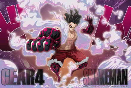 HD PC desktop wallpaper featuring Monkey D. Luffy in Gear Fourth form from the anime One Piece, showcasing his powerful, dynamic pose with vivid energy effects.
