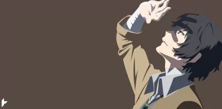 Anime-style 4K Ultra HD PC wallpaper featuring Osamu Dazai from Bungou Stray Dogs, depicted in a contemplative pose with a muted brown background.