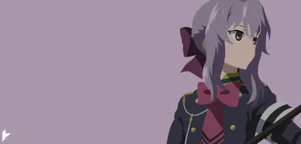 A minimalist 4K Ultra HD wallpaper featuring Shinoa Hīragi from Seraph of the End, showcasing her brown eyes and distinctive hairstyle against a muted background.