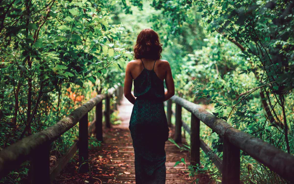 green dress redhead woman rear HD Desktop Wallpaper | Background Image