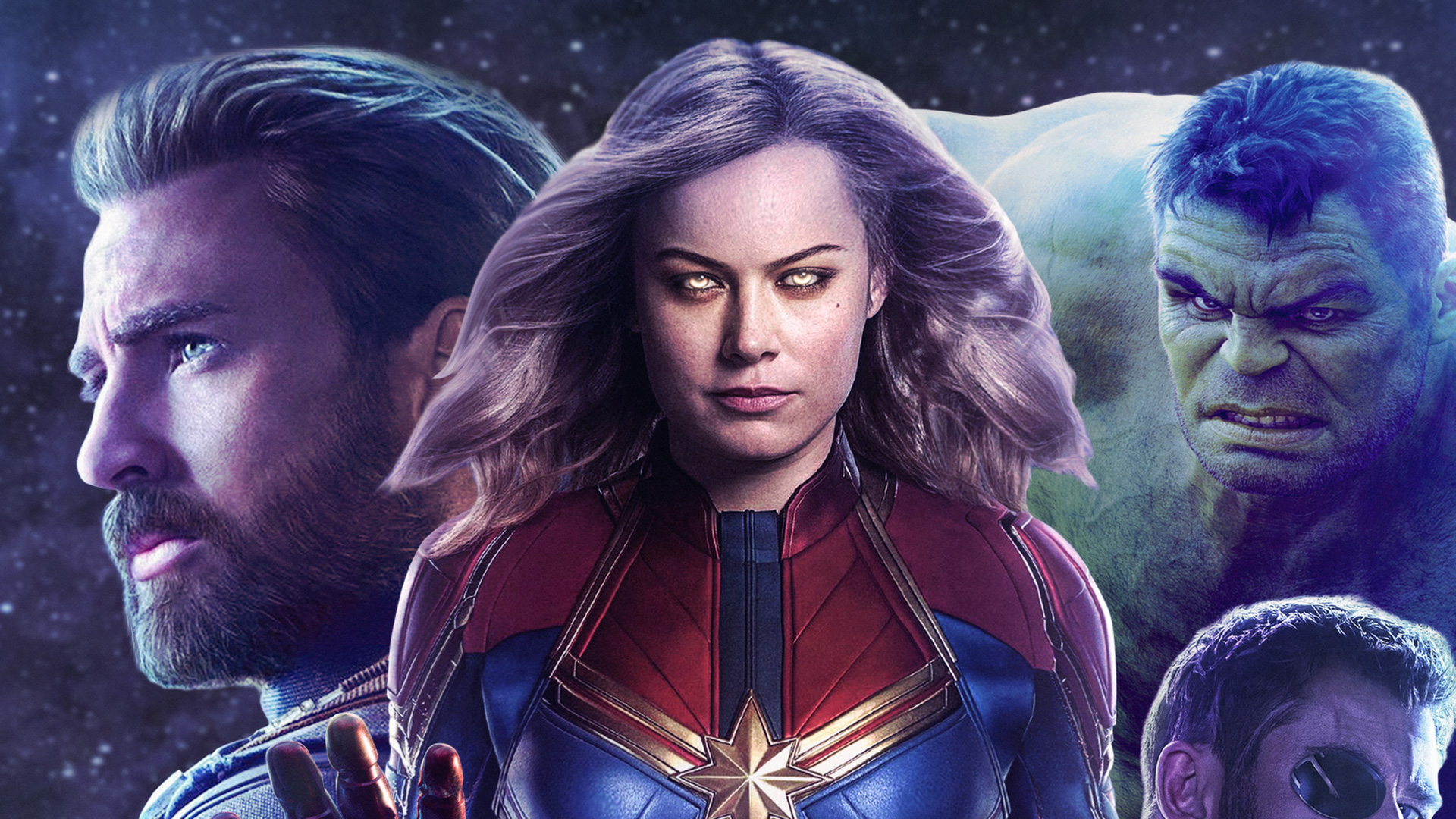 Brie Larson, Chris Evans, and Hulk featured in Avengers EndGame desktop wallpaper.