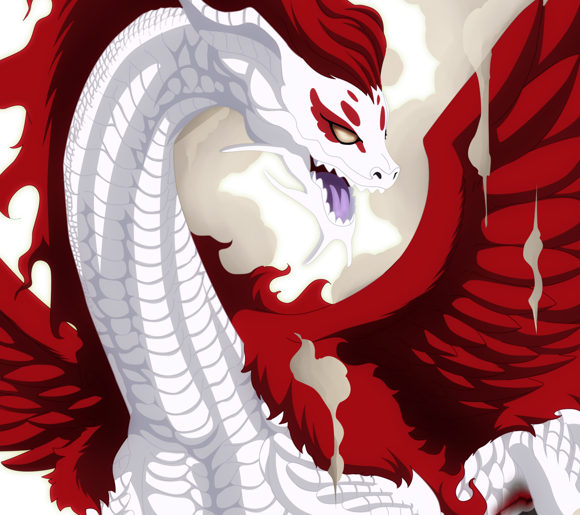 Irene Belserion in dragon form from Fairy Tail, a white serpentine dragon with red wings — HD anime PC desktop wallpaper/background.