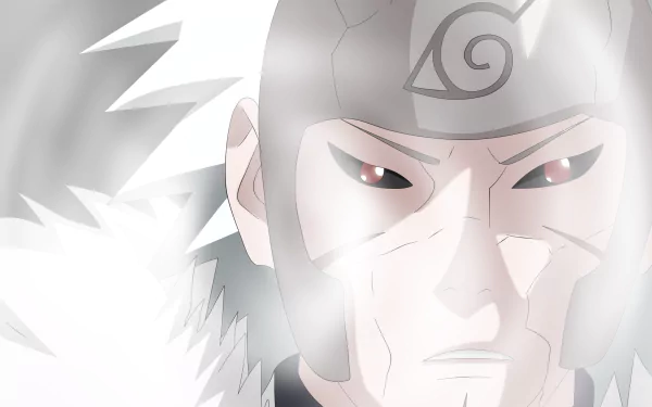 HD anime desktop wallpaper featuring Tobirama Senju from Naruto, showcasing his intense gaze and iconic forehead protector in a dramatic light.