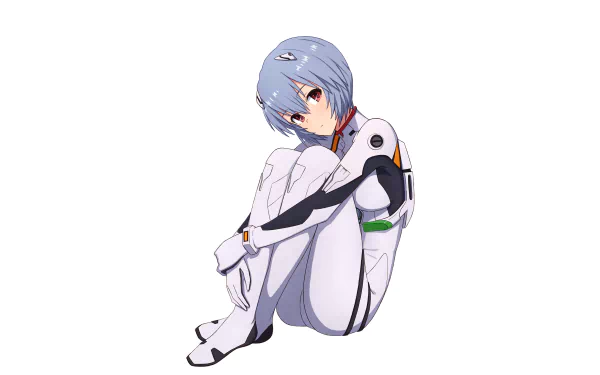Rei Ayanami from Neon Genesis Evangelion in her iconic plugsuit, depicted in a detailed 4K Ultra HD anime wallpaper style.