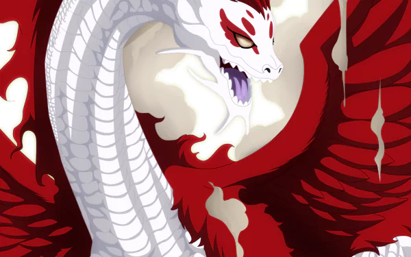 Irene Belserion in dragon form from Fairy Tail, a white serpentine dragon with red wings — HD anime PC desktop wallpaper/background.