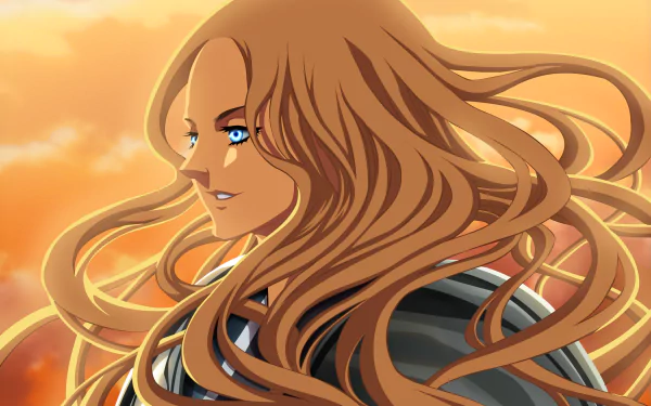 Teresa from Claymore anime with flowing hair against a warm, glowing sky in this HD PC desktop wallpaper and background.