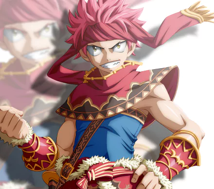 HD PC desktop wallpaper featuring Natsu Dragneel from the anime Fairy Tail, showcasing his fierce expression and signature fiery attire.