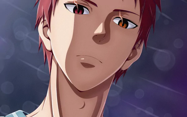 HD anime wallpaper featuring Seijūrō Akashi from Kuroko's Basketball with a close-up of his intense expression against a soft, dark background.