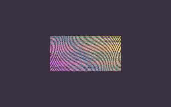 Minimalist glitch art design featuring a small, colorful distorted rectangle against a dark background, rendered in 4K Ultra HD for PC desktop wallpaper and background.