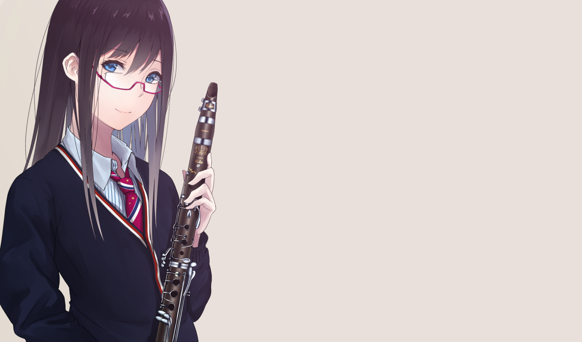 Download Glasses Smile Flute Blue Eyes Black Hair Long Hair Anime Original HD Wallpaper by サイトー