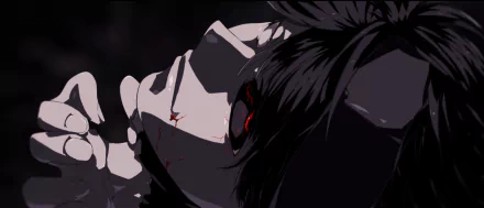 HD PC desktop wallpaper featuring Ken Kaneki from the anime Tokyo Ghoul:re, showcasing a dark and intense close-up of his face with striking red eyes.