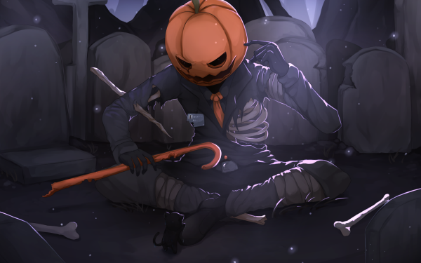 Anime Halloween Pumpkinhead Skeleton Bones HD Wallpaper | Background Image