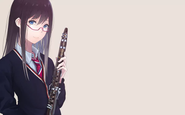 glasses smile flute blue eyes black hair long hair Anime Original HD Desktop Wallpaper | Background Image