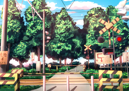 level crossing road Anime Original HD Desktop Wallpaper | Background Image