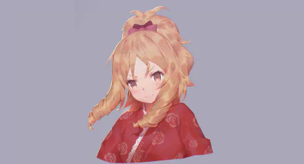 HD anime desktop wallpaper featuring Elf Yamada from EroManga-Sensei with blonde hair and a red outfit against a soft gray background.