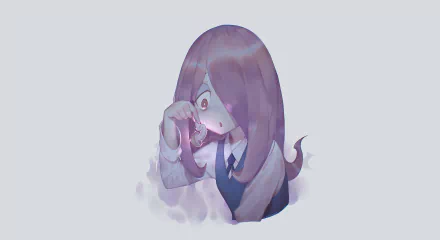HD PC desktop wallpaper featuring Sucy Manbavaran from the anime Little Witch Academia, depicted with her signature long purple hair and mysterious expression.