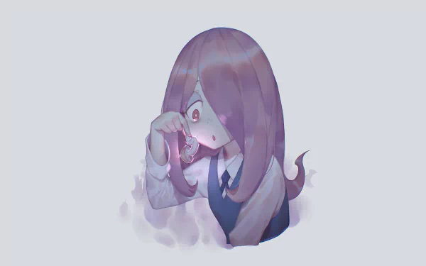 HD PC desktop wallpaper featuring Sucy Manbavaran from the anime Little Witch Academia, depicted with her signature long purple hair and mysterious expression.