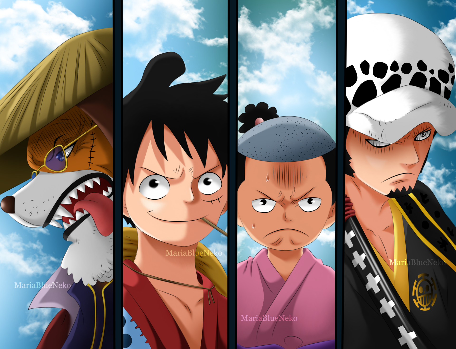 Download Kozuki Momonosuke Monkey D. Luffy Trafalgar Law Inuarashi (One Piece) Anime One Piece HD Wallpaper by MariaBlueNeko